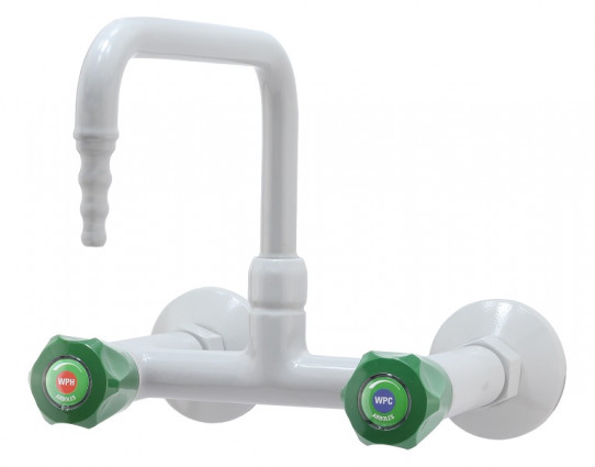 Cold and hot water mixer, wall mounted, adjustable centres, fixed nozzle