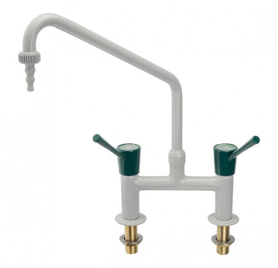 Cold and hot water mixer with wrist action lever, bench mounted, 150mm centres, removable nozzle