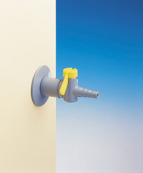 Single drop lever tap for burning gas, fitted with non-return valve and restrictor