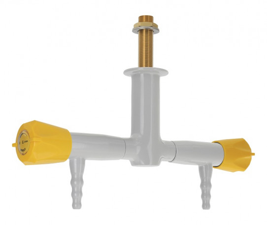 Two way angle tap at 180º for burning gas, pendant mounted, fixed nozzle