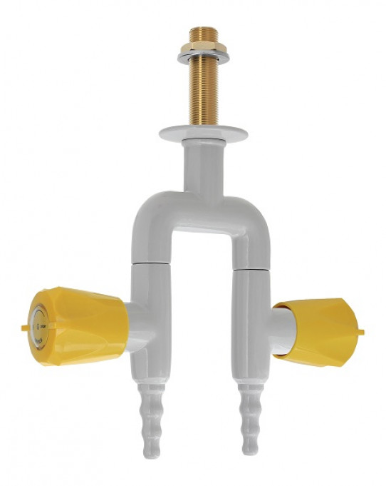 Two way opposite taps for burning gas, pendant mounted, fixed nozzle