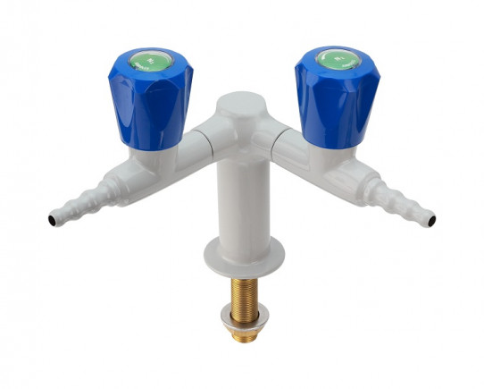 Two way tap at 90º for other pressure gases (indicate fluid), bench mounted